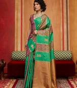 multi colour handloom art silk contemporary saree with weaving work