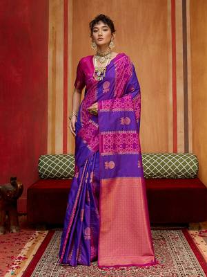 violet & magenta handloom silk blend saree with zari weaving 1