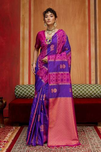 multi colour handloom art silk contemporary saree with weaving work