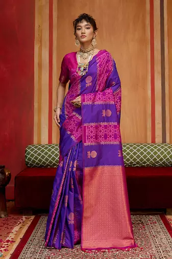 multi colour handloom art silk contemporary saree with weaving work