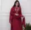 maroon rayon  embroidered straight kurta pant and dupatta set