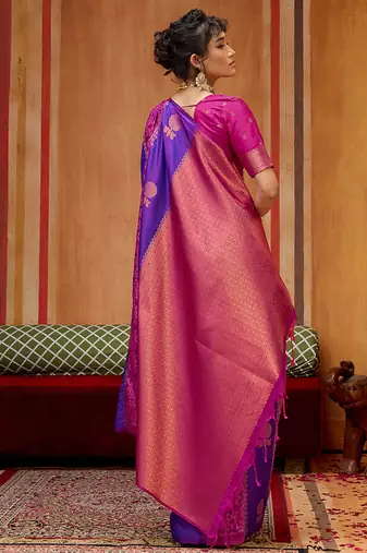 violet & magenta handloom silk blend saree with zari weaving