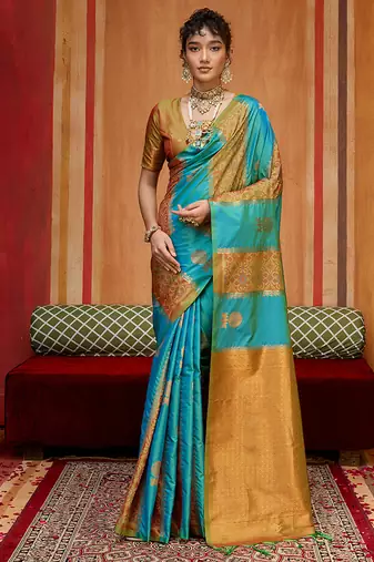 multi colour handloom art silk contemporary saree with weaving work