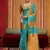 aqua blue & gold handloom silk blend saree with zari weaving