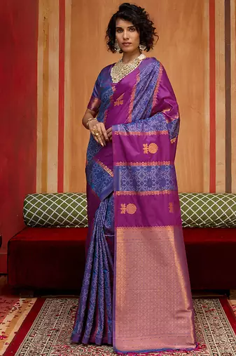 multi colour handloom art silk contemporary saree with weaving work