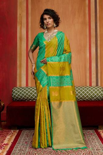 multi colour handloom art silk contemporary saree with weaving work