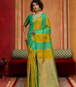 multi colour handloom art silk contemporary saree with weaving work