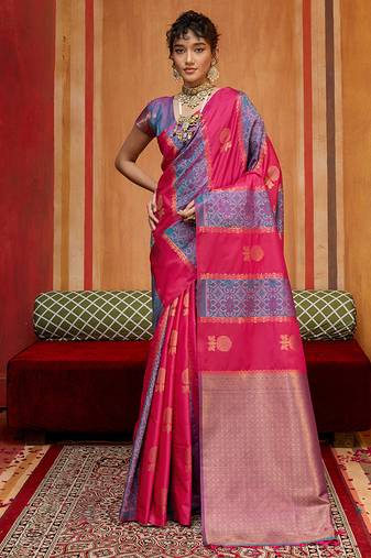 multi colour handloom art silk contemporary saree with weaving work