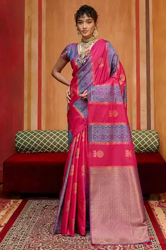 multi colour handloom art silk contemporary saree with weaving work
