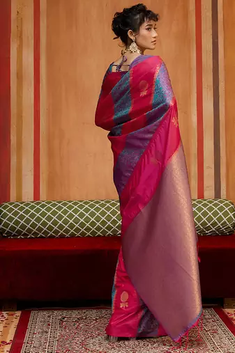 hot pink & lavender handloom silk blend saree with zari weaving