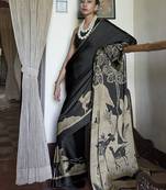 satin printed black casual saree
