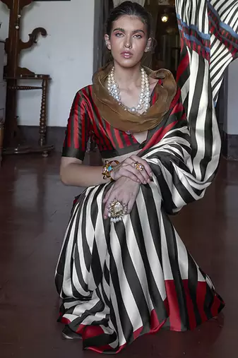 satin printed multicolor saree with blouse fabric