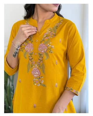 yellow rayon  embroidered straight kurta pant and dupatta set 2