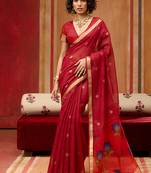 red handloom cotton blend weaving classic saree