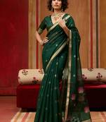 dark green handloom cotton blend weaving classic saree