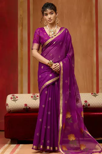 purple handloom cotton blend weaving classic saree