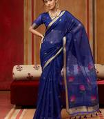 navy blue handloom cotton blend weaving classic saree