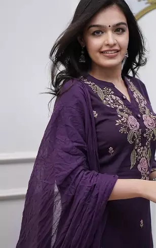 wine rayon  embroidered straight kurta pant and dupatta set