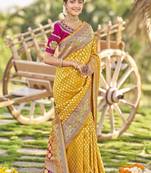 Yellow Woven Banarasi Silk Blend Saree With Blouse
