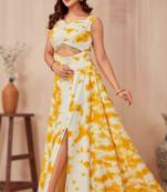 yellow shibori mirror work Anarkali