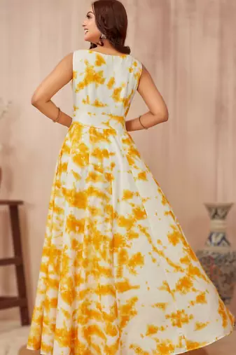 yellow shibori mirror work anarkali