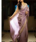 Lavender Color Embroidered Tissue Silk Blend Saree