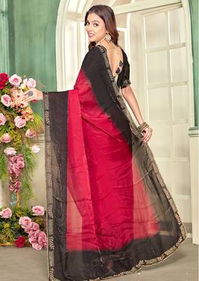 magenta black half n half trending designer saree for women 2