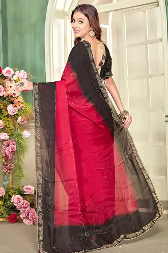 magenta black half n half trending designer saree for women