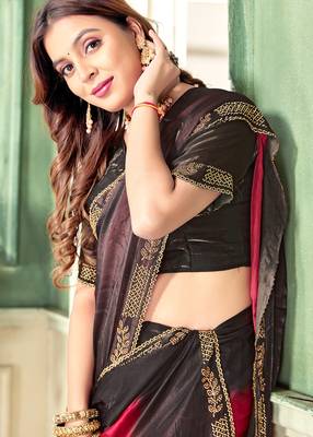 magenta black half n half trending designer saree for women 3