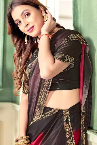 magenta black half n half trending designer saree for women
