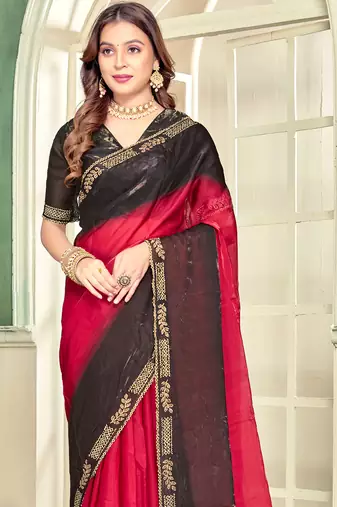 magenta black half n half trending designer saree for women