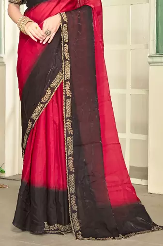 magenta black half n half trending designer saree for women
