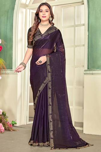 purple black half n half trending designer saree for women