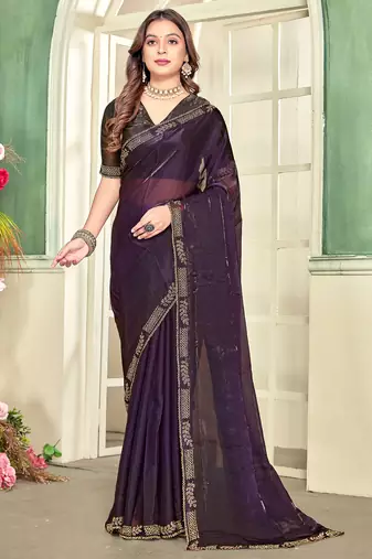 purple black half n half trending designer saree for women