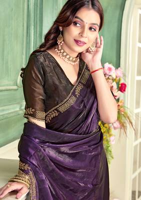 purple black half n half trending designer saree for women 3
