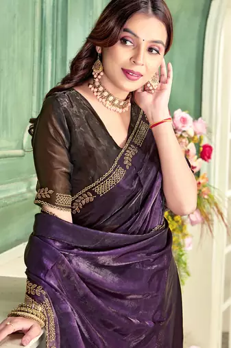 purple black half n half trending designer saree for women