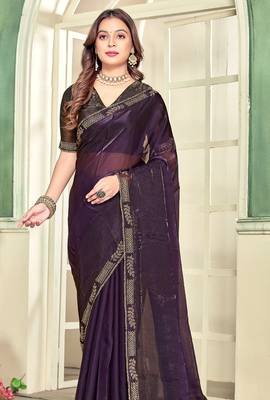 purple black half n half trending designer saree for women 4