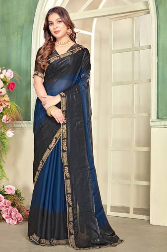 blue black half n half trending designer saree for women