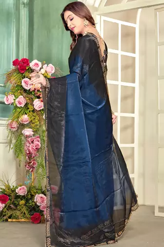 blue black half n half trending designer saree for women