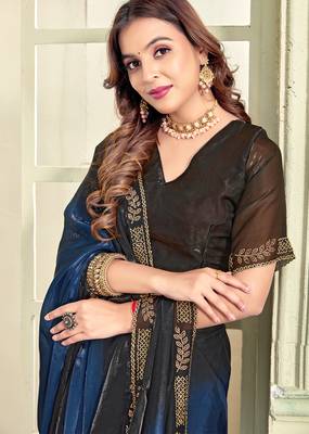 blue black half n half trending designer saree for women 3