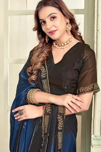 blue black half n half trending designer saree for women