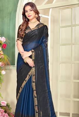 blue black half n half trending designer saree for women 4