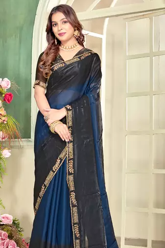 blue black half n half trending designer saree for women