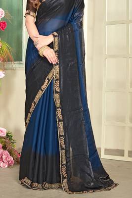 blue black half n half trending designer saree for women 5