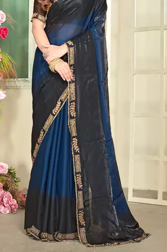 blue black half n half trending designer saree for women