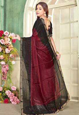 maroon black half n half trending designer saree for women 2