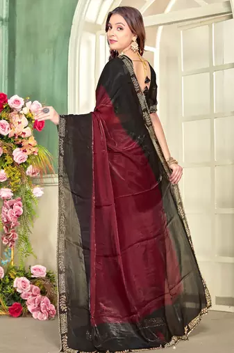 maroon black half n half trending designer saree for women