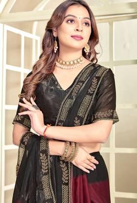 maroon black half n half trending designer saree for women 3