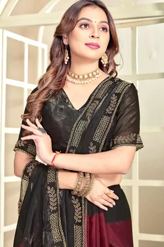 maroon black half n half trending designer saree for women