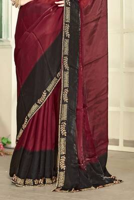 maroon black half n half trending designer saree for women 5